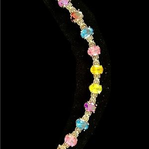 925 Sterling Silver Vintage multicolor crystal and marasite link bracelet